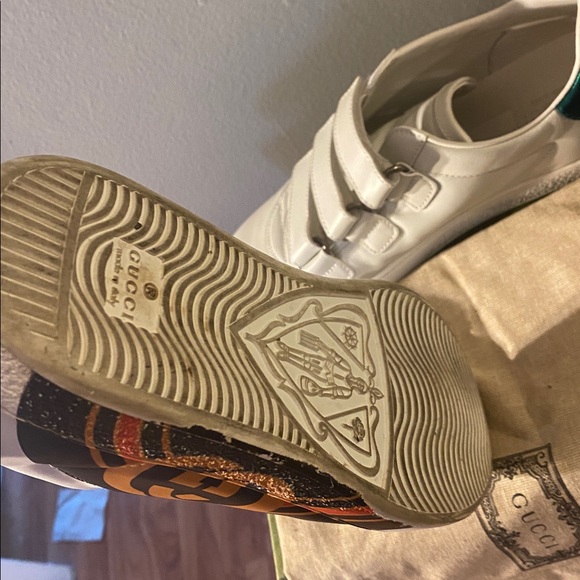 💚🤍❤️Gucci Ace Interlocking GG Leather 3 Strap  Flat Sneakers Shoes White size:10 - Picture 10 of 16